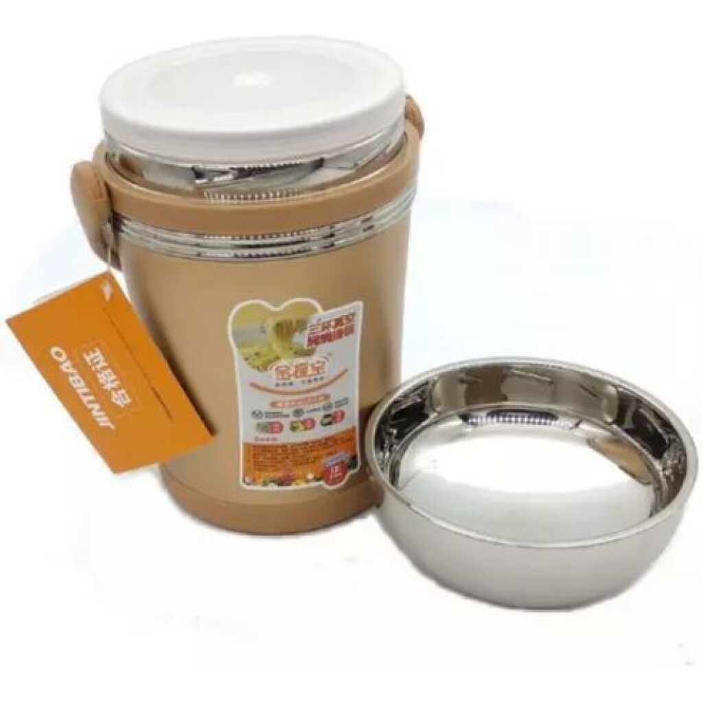 2 Litre Stainless Steel Food Flask Storage Lunch Box Container-Brown.