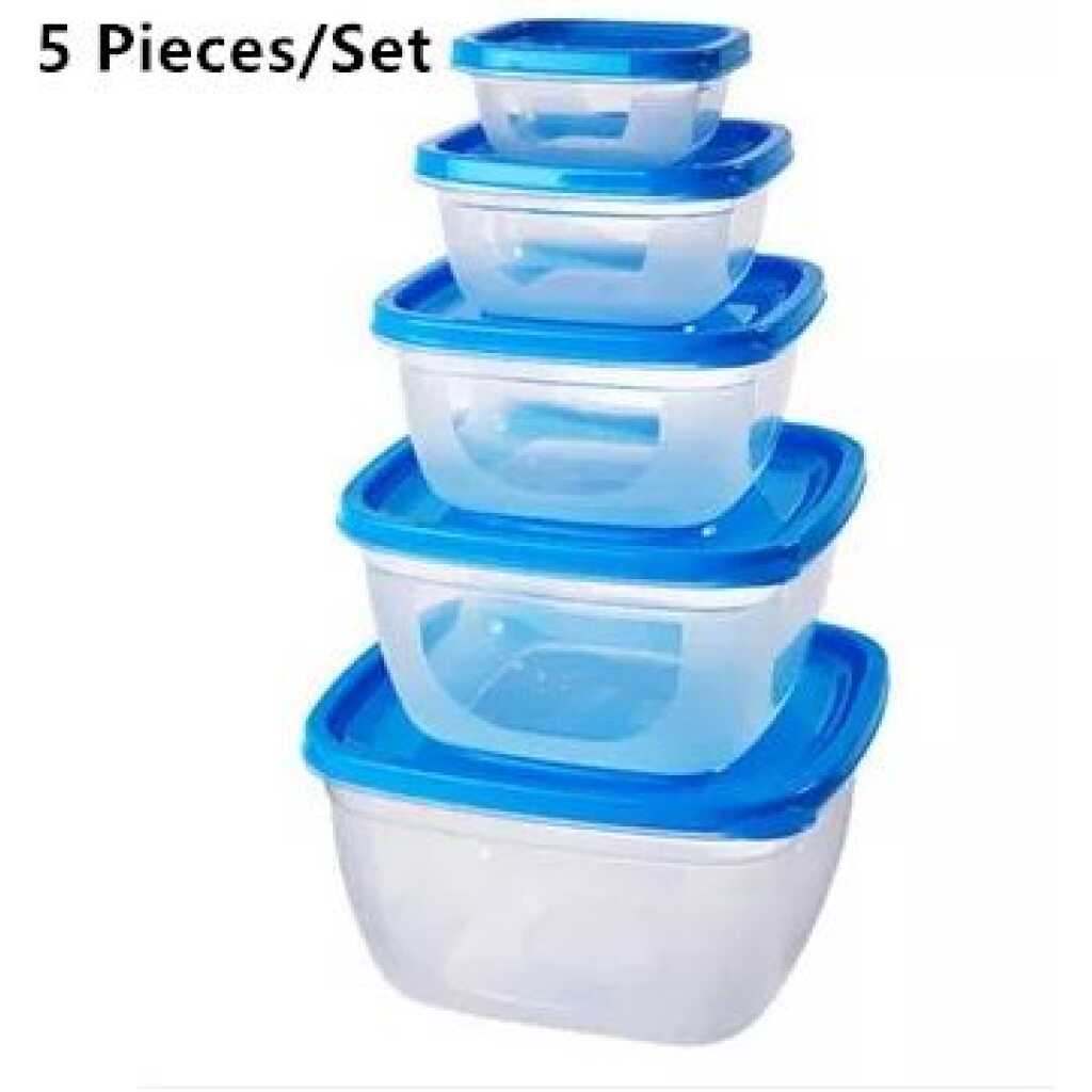 5 Pc Square Airtight Food Storage Containers Tins With Lids - Multi-Colours