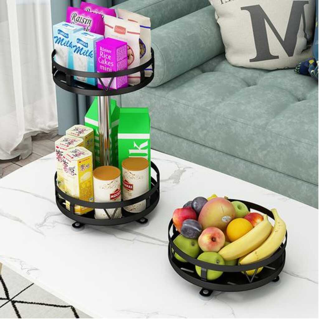 2 Tier 360° Rotatating Kitchen Trolley Shelf Spice Storage Rack Organizer Stand - Black