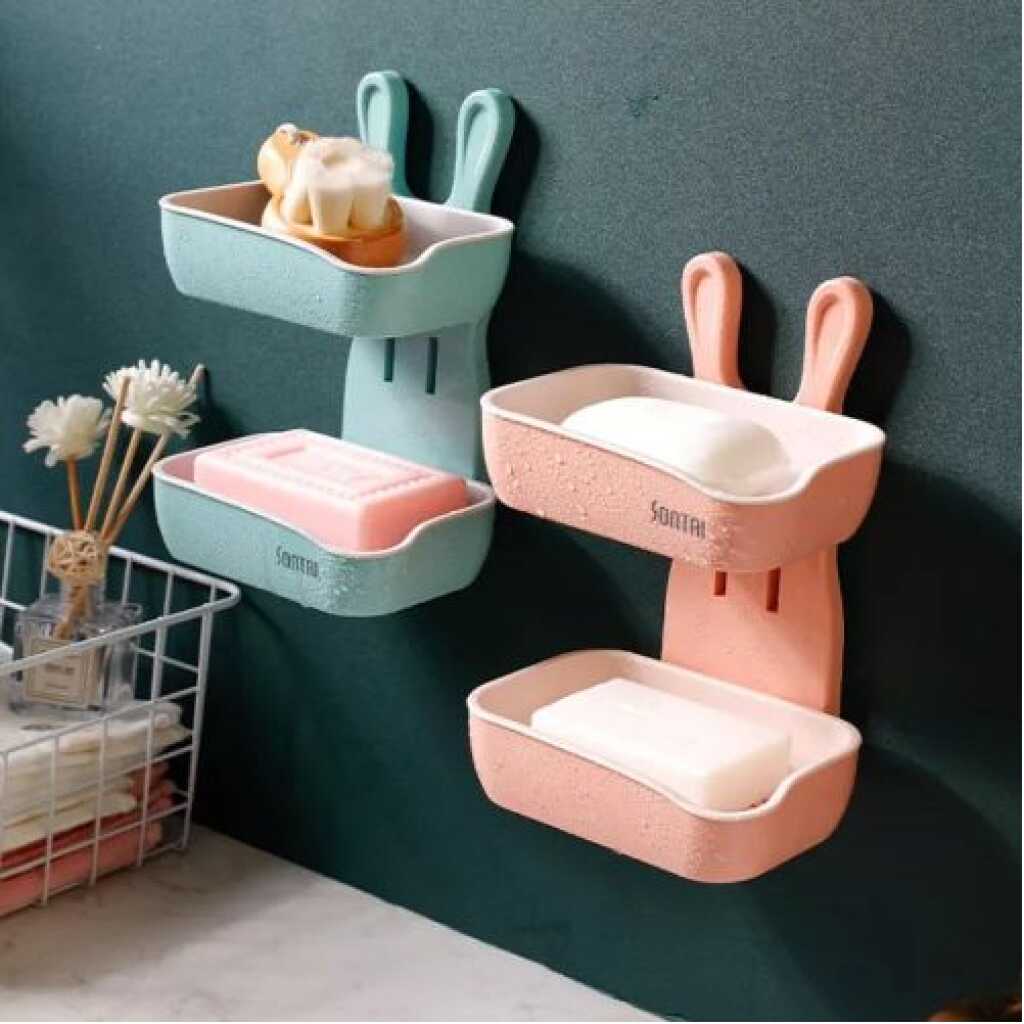 Double Layer Wall Mounted Soap Dish Box For Kitchen & Bathroom - Multi-colour