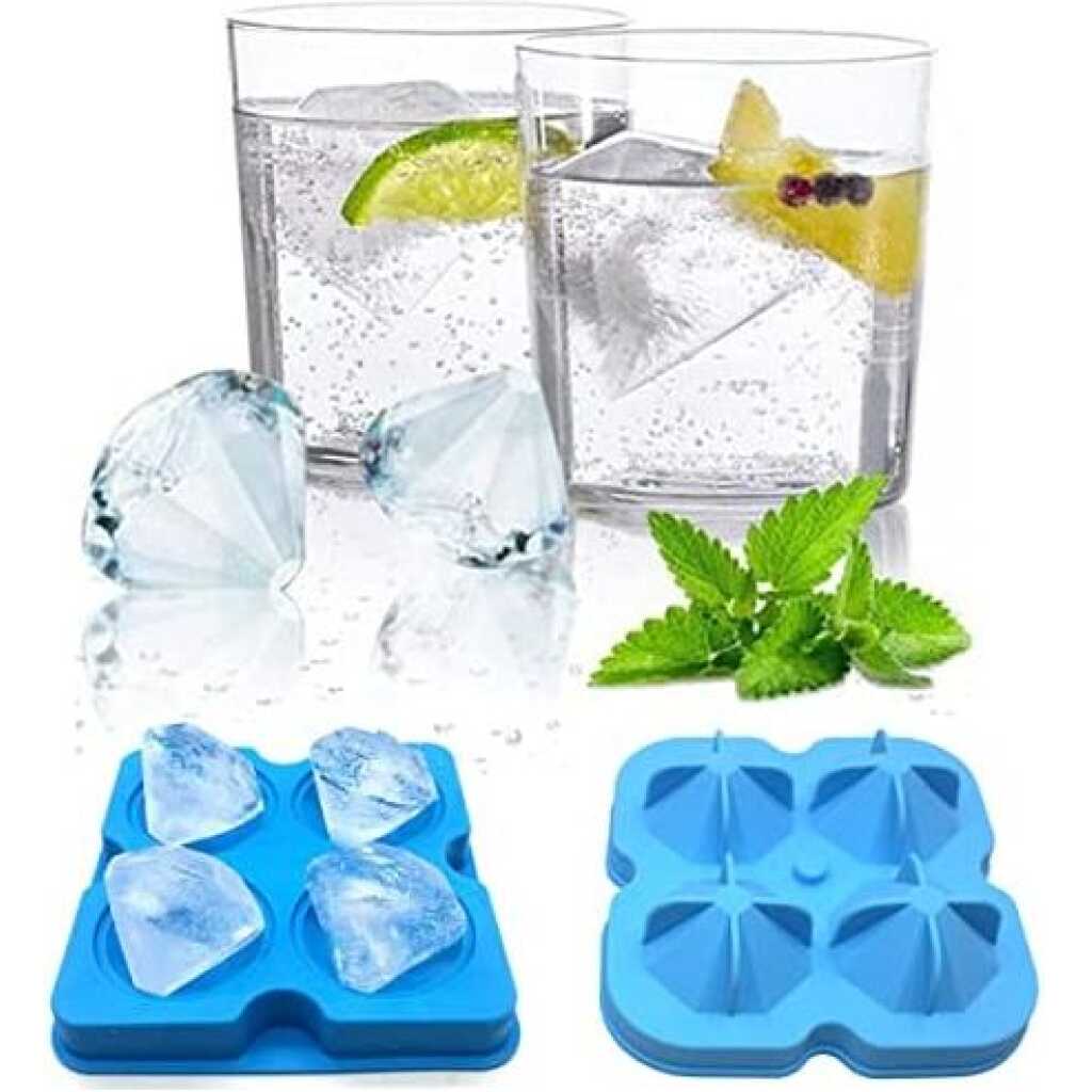 Silicone 4 PC Diamond Ice Cube Mould Tray For Whisky Cocktail Water Juice - Black