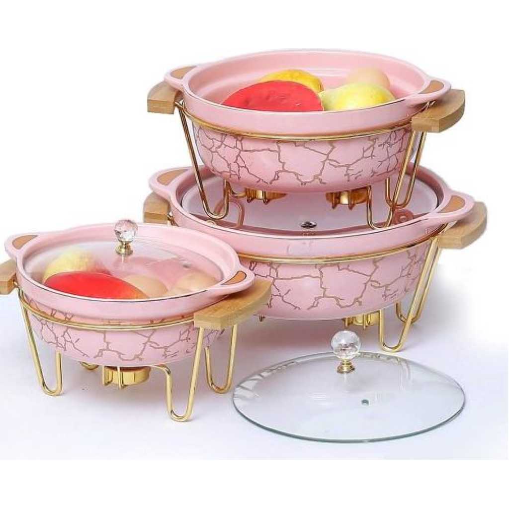 3pcs Ceramic Food Warmer Chafing Dish Casseroles For Food Service - Multi-colour