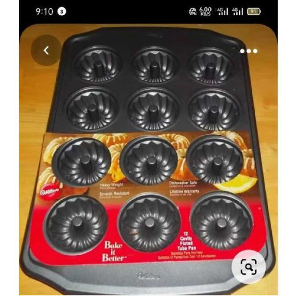 Non-Stick Mini Fluted Tube Pan, 12-Cavity, Steel Mini Cake Pan - Black