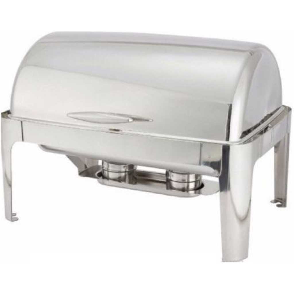 9L Single Rectangular Roll Top Chafing Dish Glass Lid Buffet Food Warmers - Silver