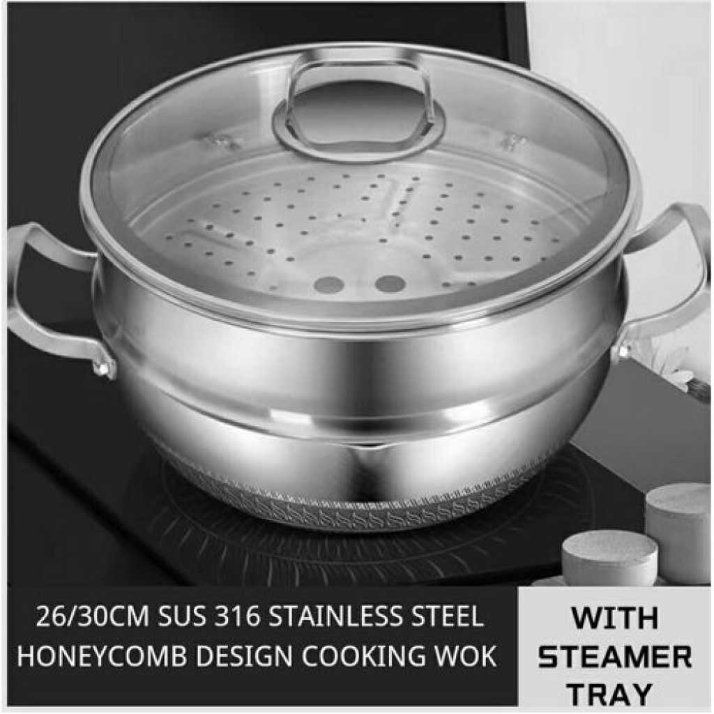 30Cm Non-stick Steamer induction Wok Cookware Saucepan Pot - Silver