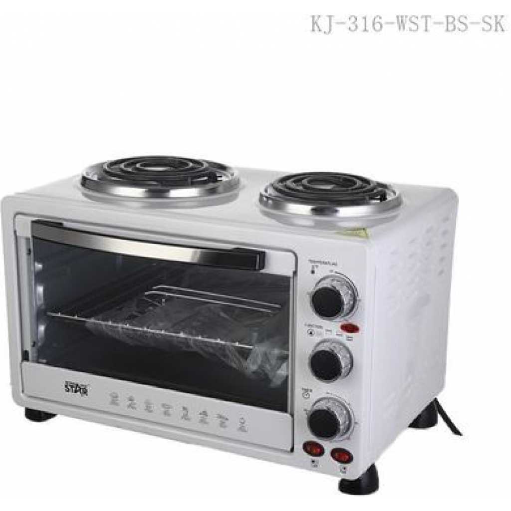 Winningstar 45L Electric Convection Oven With 2 Coil Hot Plate Heating Mode 3 Timer- White.