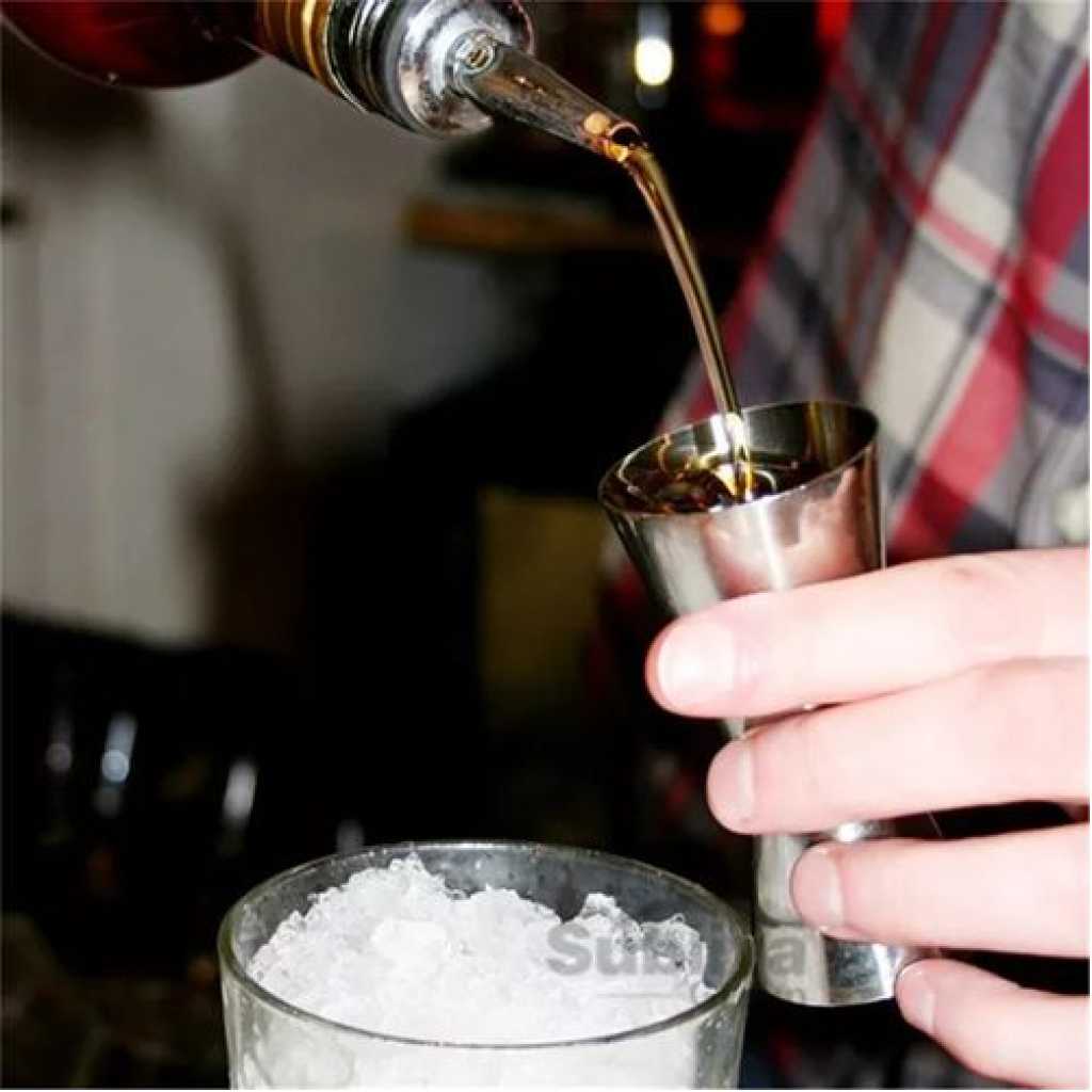 2PC Jigger Spirit Cocktail Alcohol Bar Double Shot Measure Cup 25/50 ML- Silver.