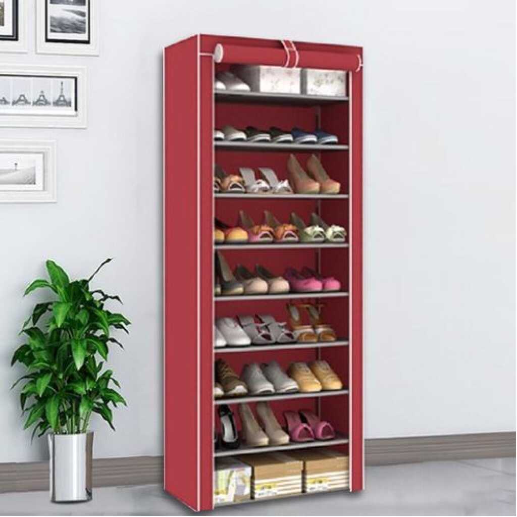 10 Tier 9 Grid Shoe Rack Detachable Dustproof Non-Woven Standing Shoes Storage Organizer