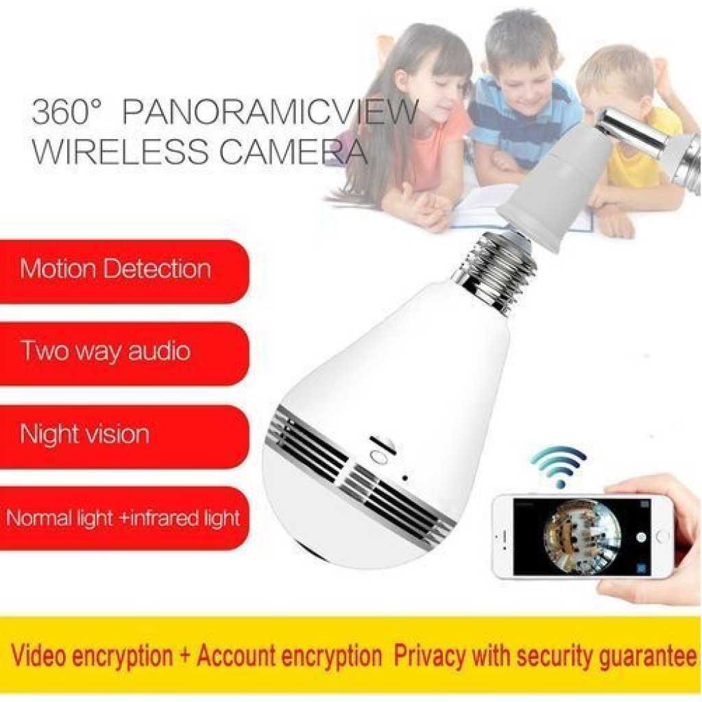 360 Degree Wireless IP Camera Bulb Light WiFi Camera Panoramic - White