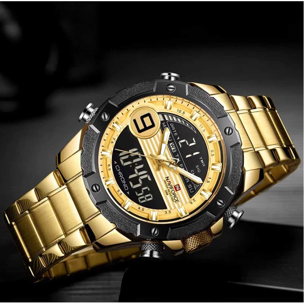 Naviforce NF9146 Double Time Waterproof Dual Watch - Gold