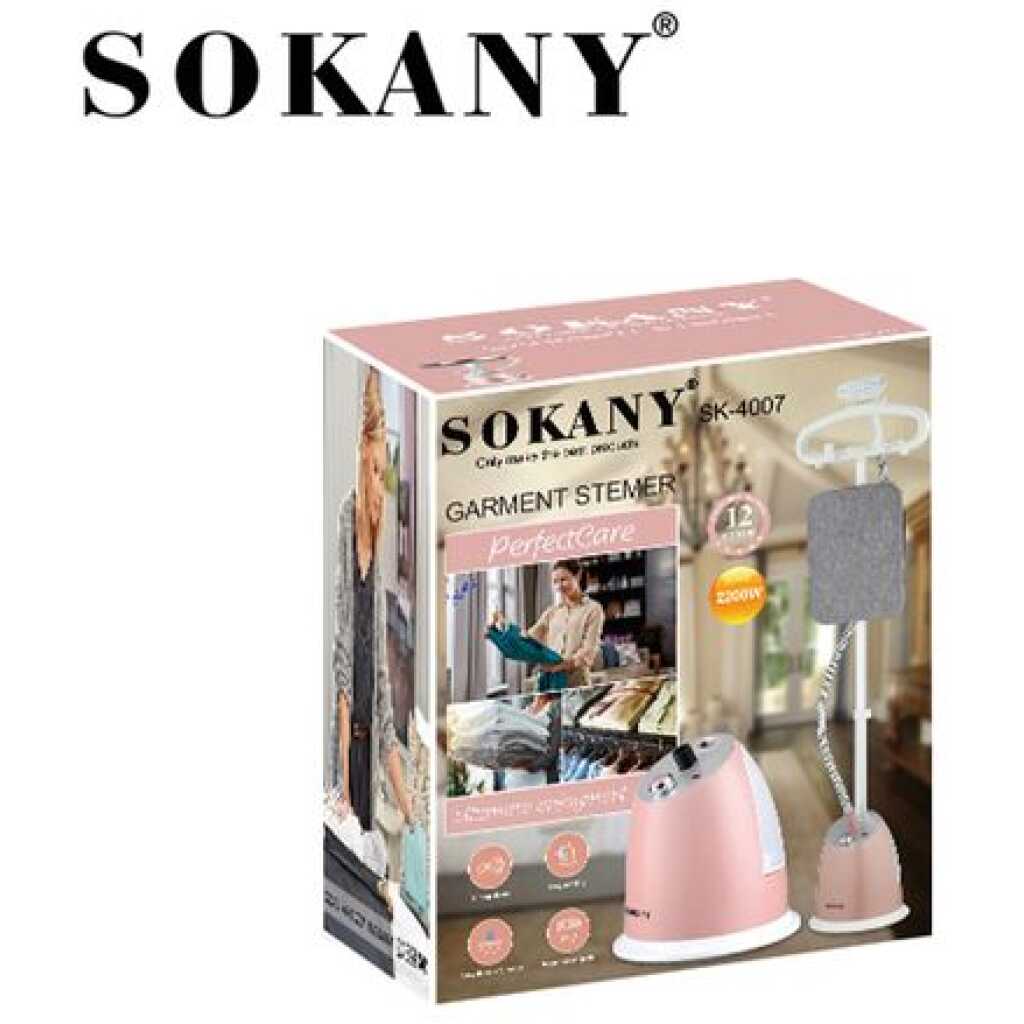 Sokany Vertical Garment Steamer Water Capacity 2.2L Electric Pump 2.0Bar 2200W- Pink .