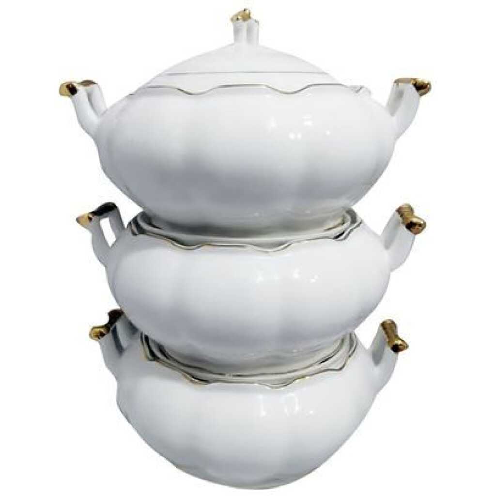 3 Piece Soup Food Serving Dishes Bowls Casserole Pots - White