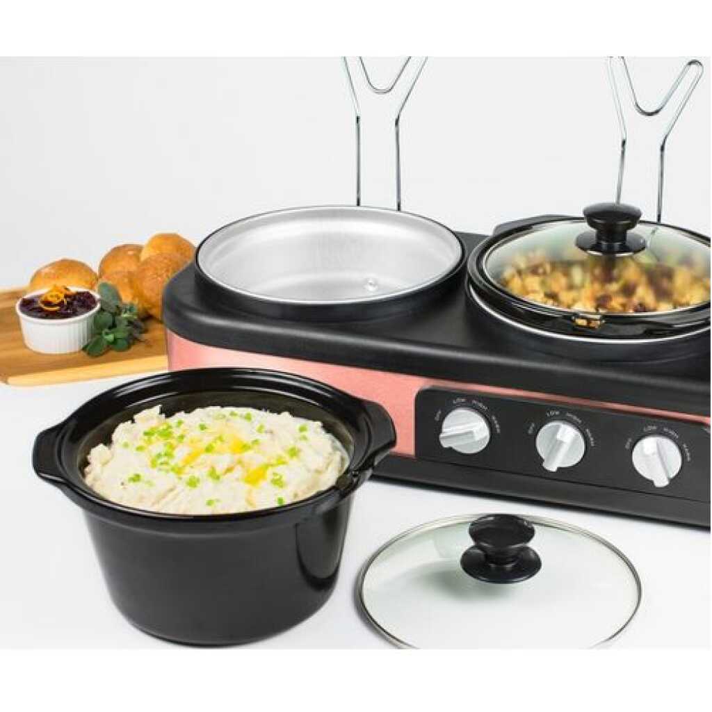 Nostalgia 3 Station Slow Cooker, Hot Plate, Buffet Pots & Food Warmers - Black