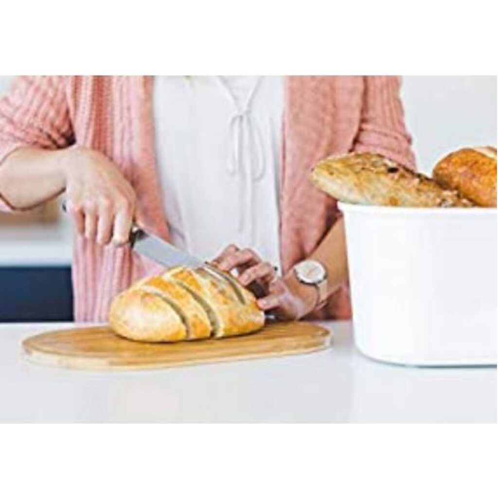 Bamboo Storage Bread Bin And Cutting Board Lid - White