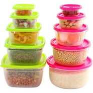 5 Pc Square Airtight Food Storage Containers Tins With Lids - Multi-Colours