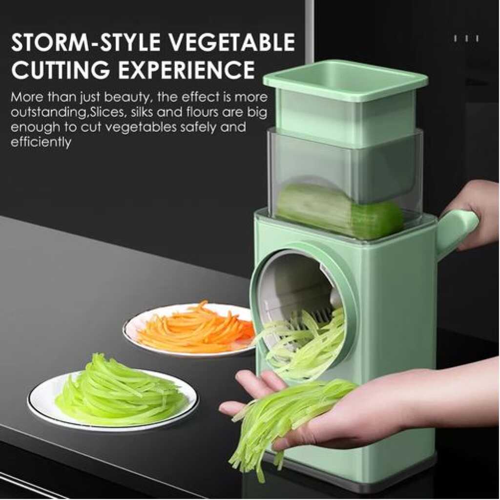 Stainless Steel Multi-function Vegetable Slicer Cutter Rotary Grater Kitchen Mandoline - Green