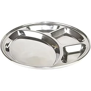 6 Pc Stainless Steel Round 4-In-1 Component Dinner Plate Tray For Lunch - Silver