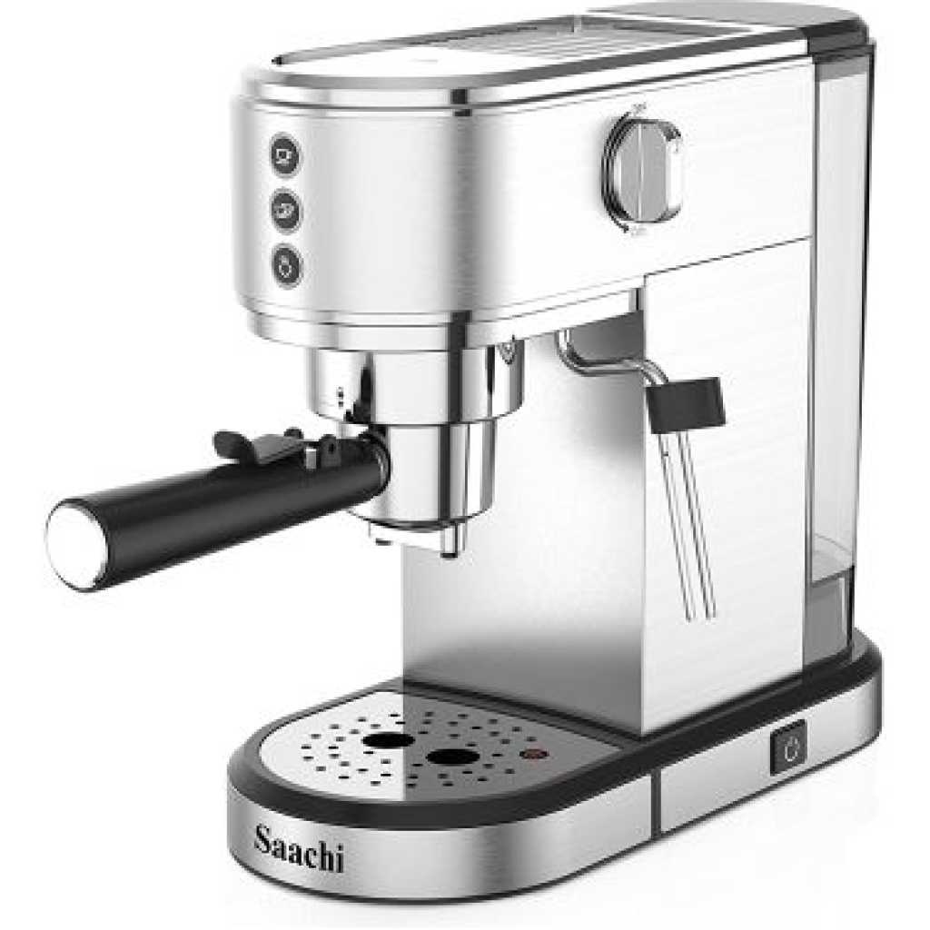 Saachi 3 In1 20 Bar ULKA Pump 1L 1350 W Electric Espresso Coffee Maker Machine- Silver