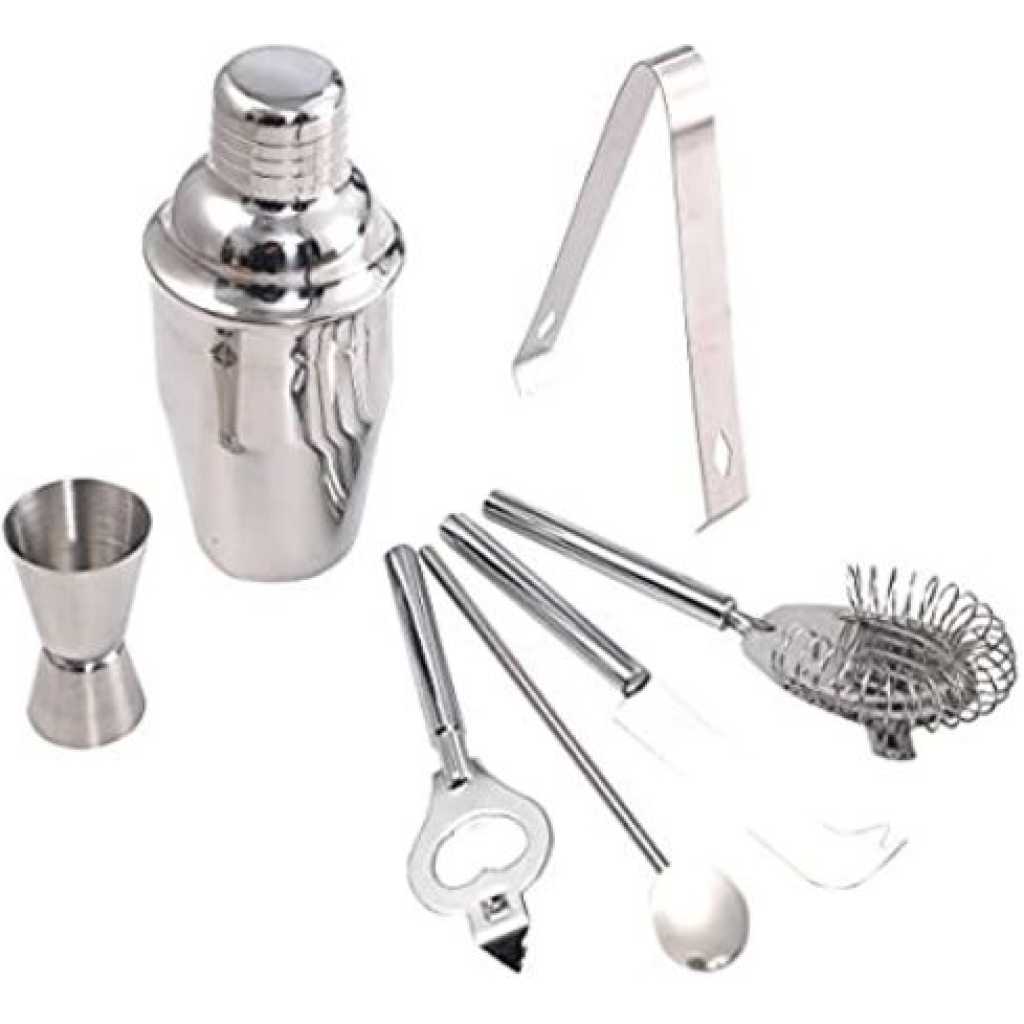 Stainless Steel Cocktail Mixer, Martini Bartender Toolbar Kit - Silver