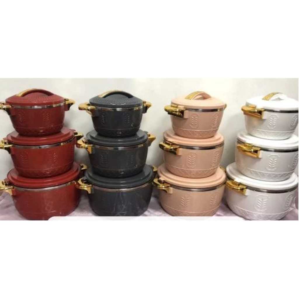 3Pc Food Warmer Dishes Thermal Insulation Hot Pot Casserole Lunch Boxes - Multicolors