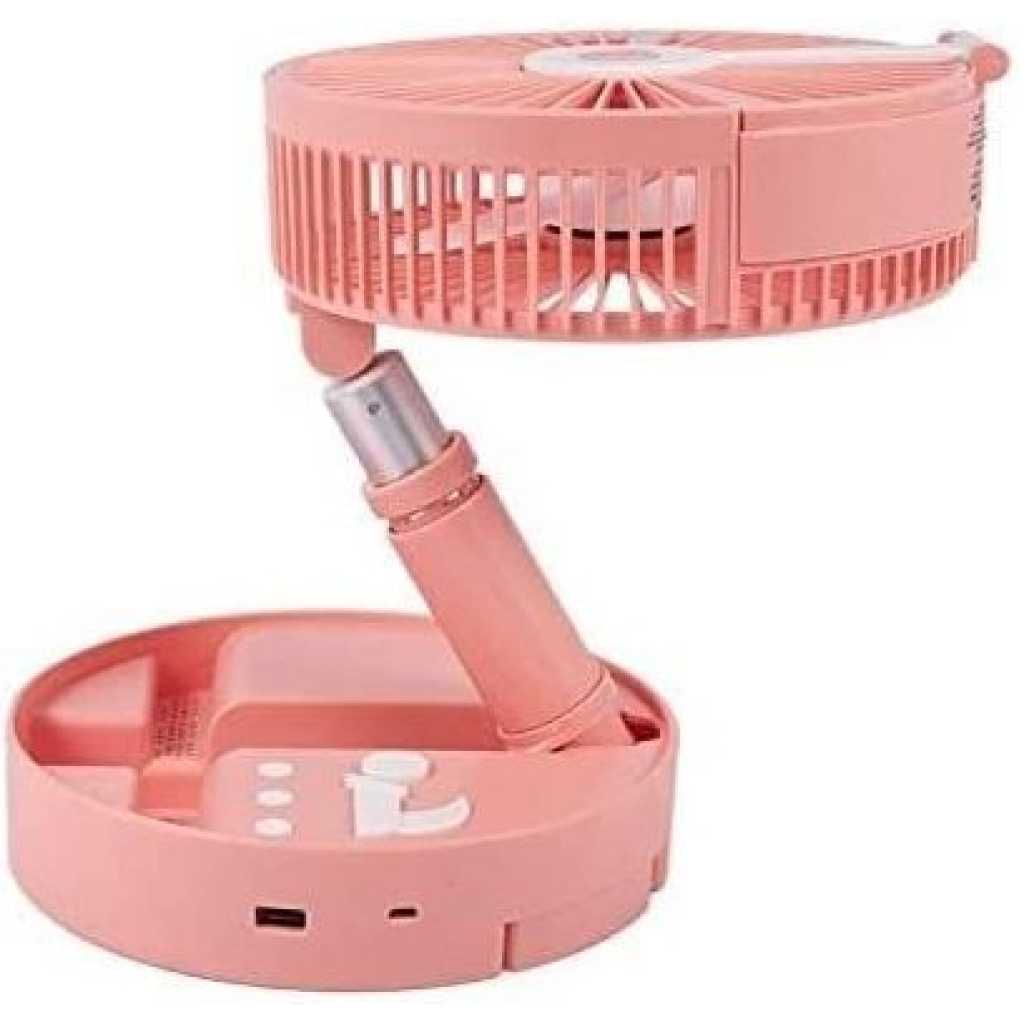 Wireless Portable Folding USB Rechargeable Telescopic Remote Fan- Pink & White