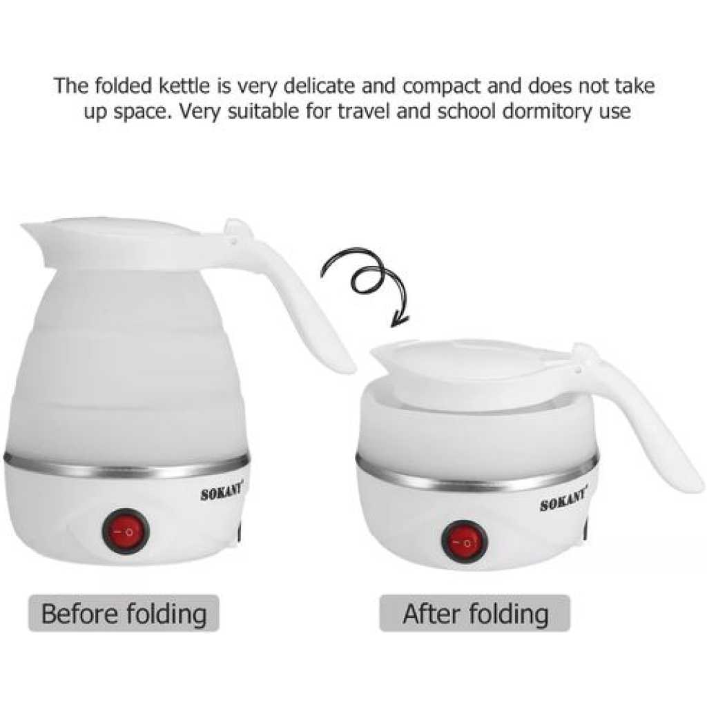 Sokany 0.7L Portable Expandable & Collapsible Travel Silicone Portable Electric Kettle (White)