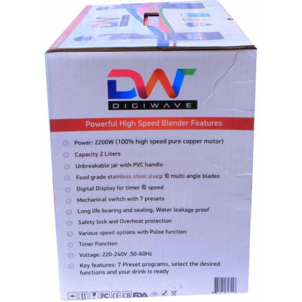 Digiwave DWBL-1112 2L Digital Commercial Blender With Timer - Black