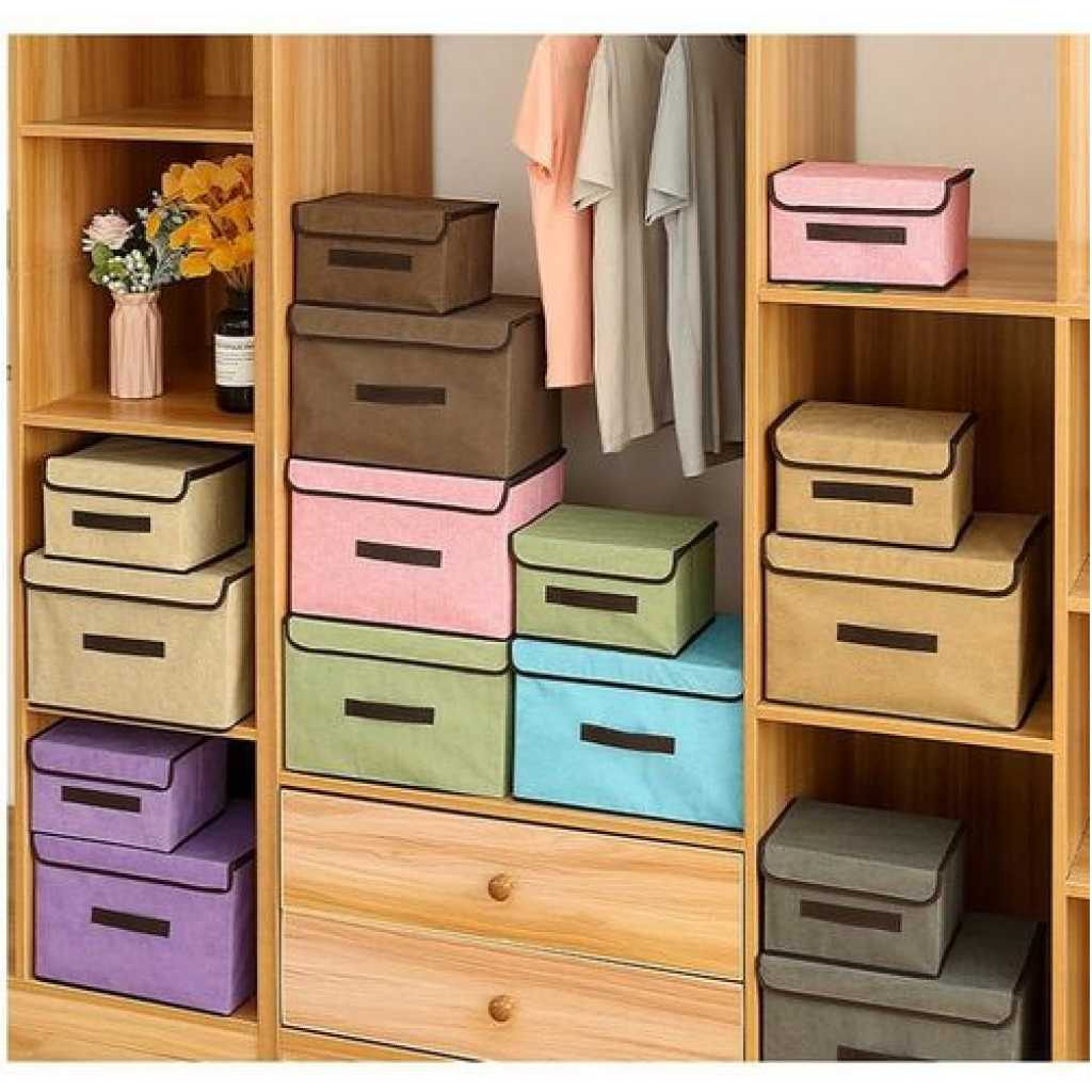 2 Size Non-Woven Fabric Foldable Storage Boxes Clothes Socks Toy Bins Organizer- Cream.