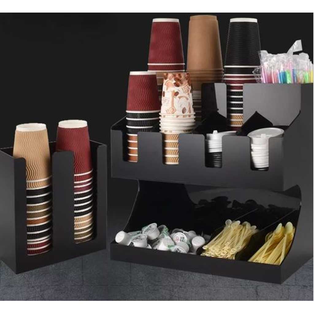 Storage Rack Coffee Tea Bags Shop Cup Holder Grid Storage Organizer - Black.