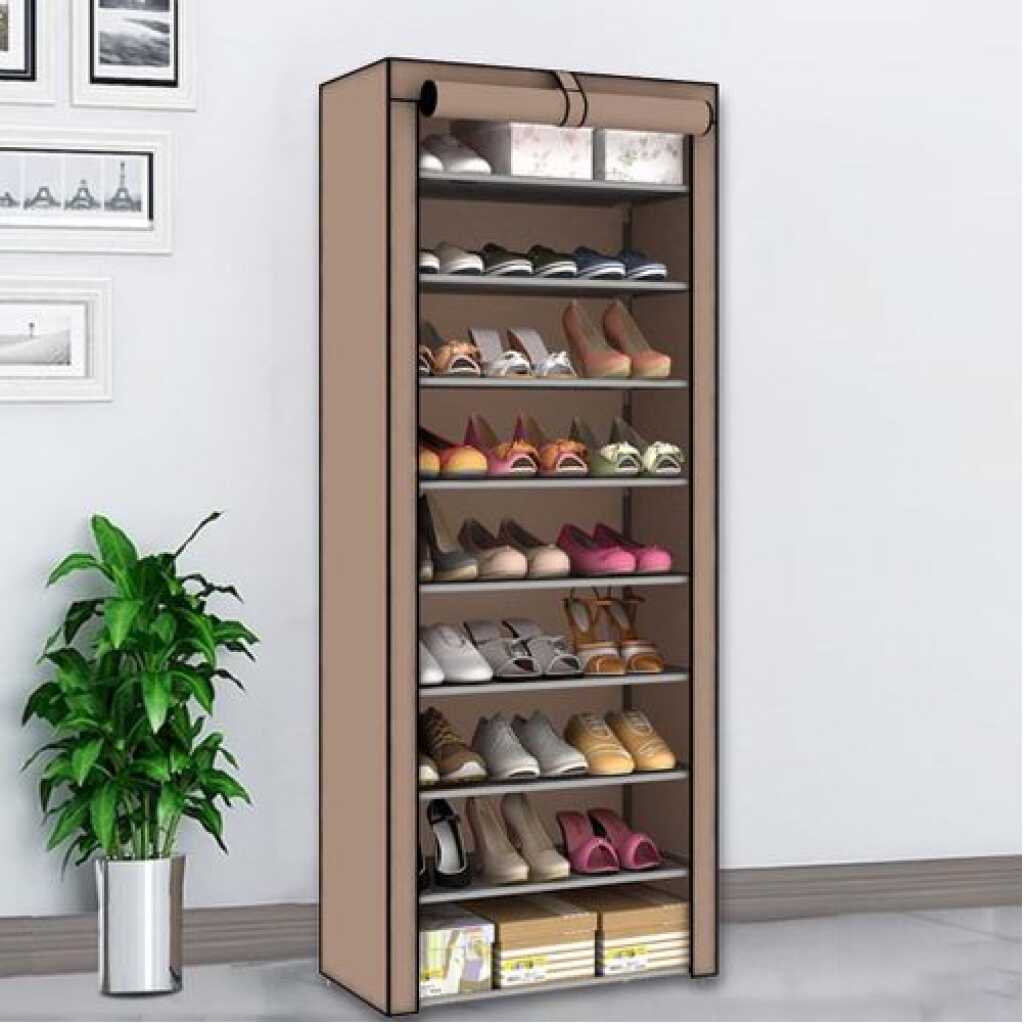 10 Tier 9 Grid Shoe Rack Detachable Dustproof Non-Woven Standing Shoes Storage Organizer