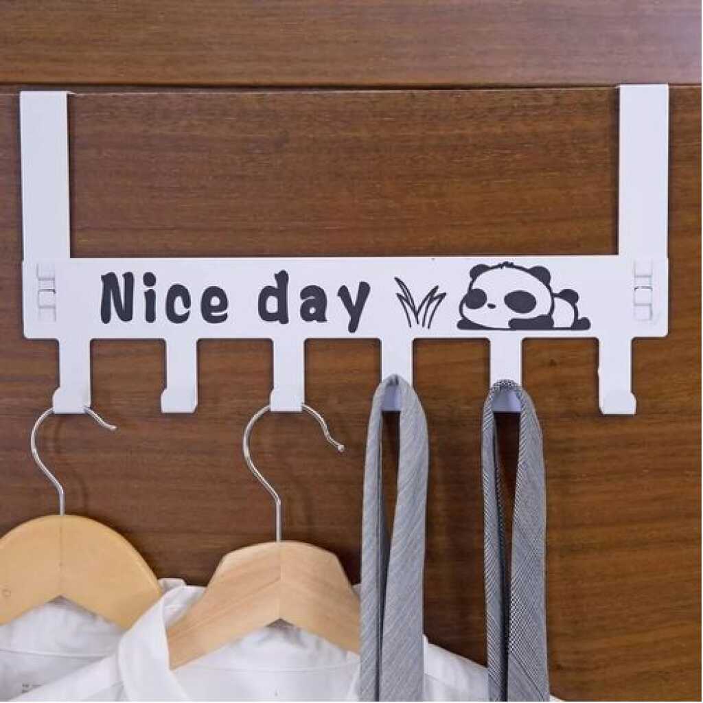 6 Hooks Nice Day Metal Hooks Over Door Bags Clothes Hanger Rack- Black.