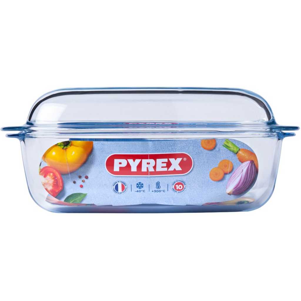 Pyrex Essentials Glass Rectangular Casserole Oven Baking Dish With Lid 6.5L