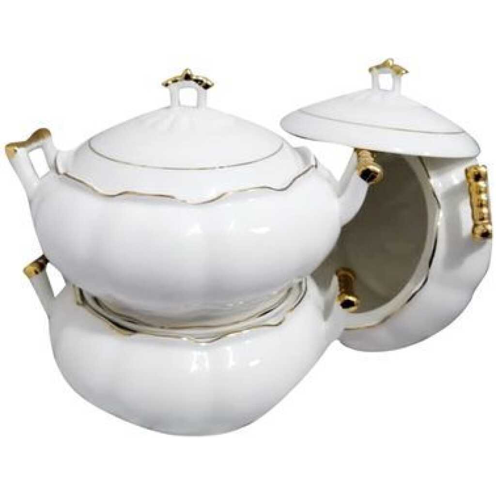 3 Piece Soup Food Serving Dishes Bowls Casserole Pots - White