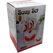 15-Piece Ceramic soup Bowls ,Cups, Spoon Set On Stand- Multi-color.