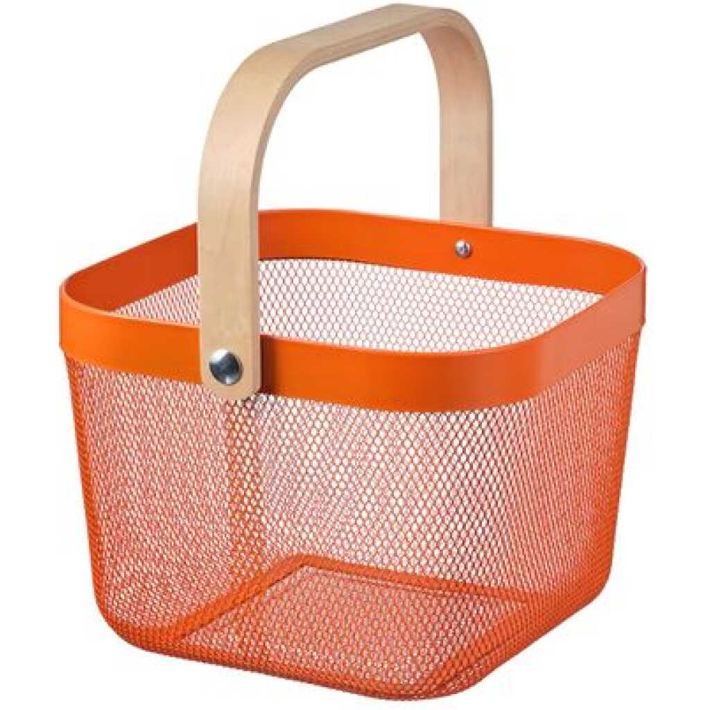 Square Metal Mesh Fruit Shopping Wooden Handle Storage Basket - Multi-colour