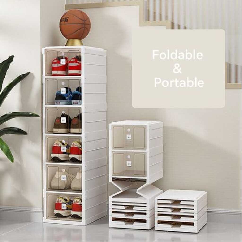 6 Tier Foldable Plastic Shoe Rack Storage Organizer - White