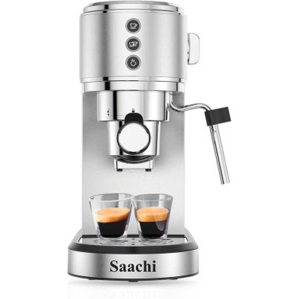 Saachi 3 In1 20 Bar ULKA Pump 1L 1350 W Electric Espresso Coffee Maker Machine- Silver