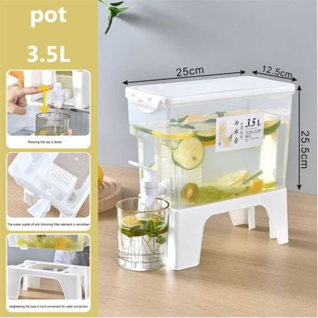 3.5L Fridge Cold Kettle Drink Dispenser Water Juice Kitchen Jar With Stand- White