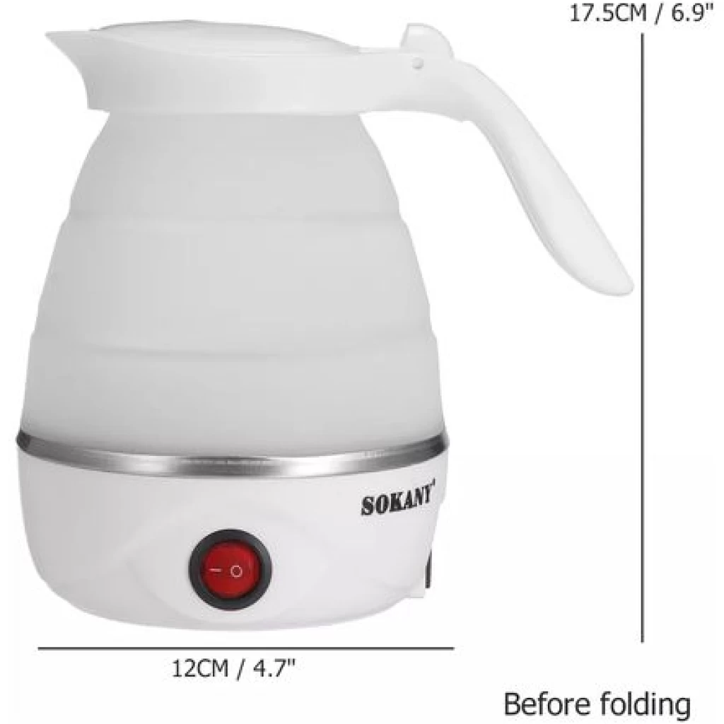 Sokany 0.7L Portable Expandable & Collapsible Travel Silicone Portable Electric Kettle (White)