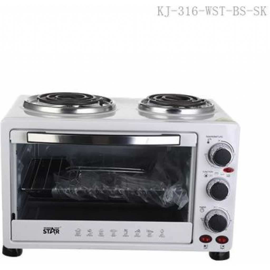 Winningstar 45L Electric Convection Oven With 2 Coil Hot Plate Heating Mode 3 Timer- White.