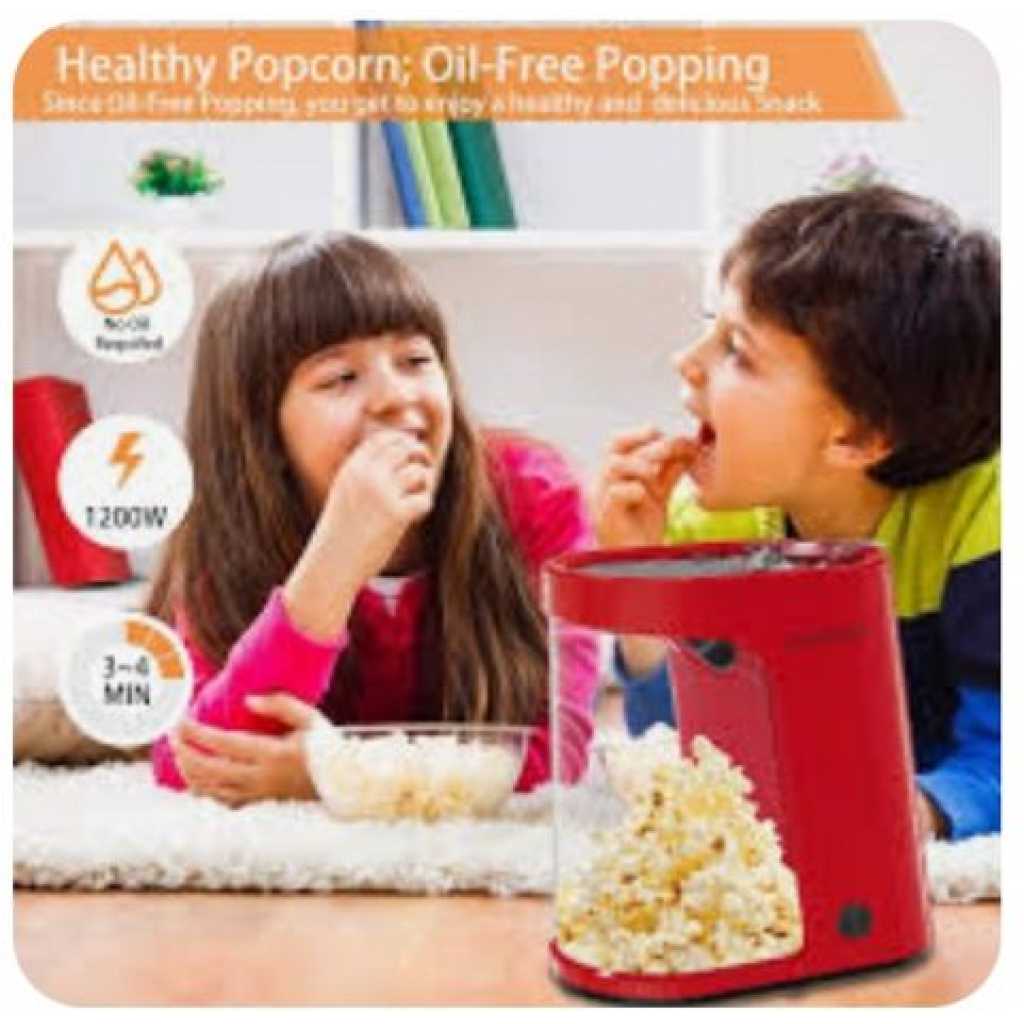 Hot Air Electric Popcorn Maker Machine - Red