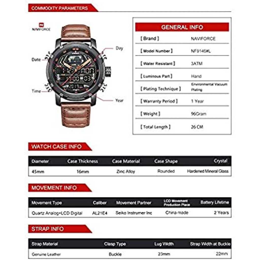 Naviforce Dual Display Chronograph Date Military Digital Analog Sport Men's Wrist Watches -NF9160