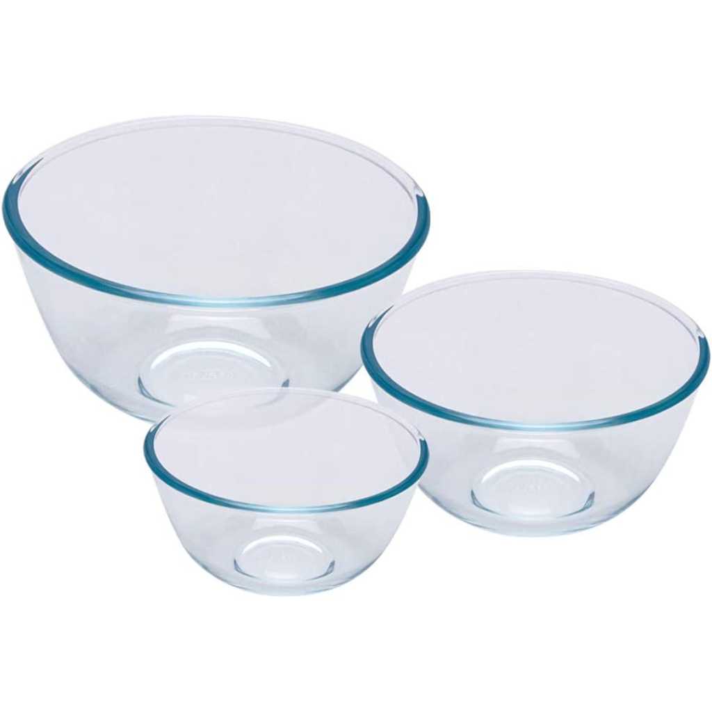 Pyrex Baking Mixing Bowl Glass Set, 0.5L/1.0L/2.0L, Colourless