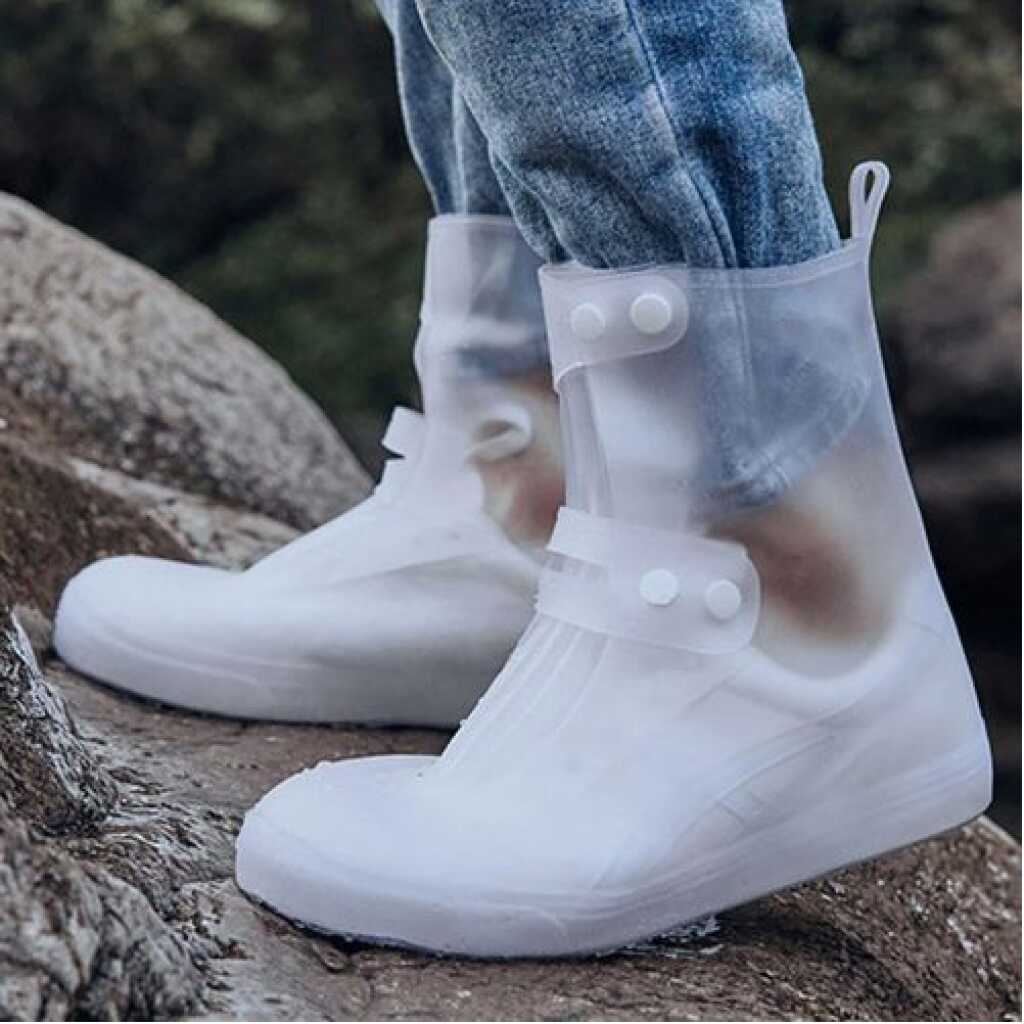 Waterproof Rain Shoe Covers, Reusable Foldable Non-Slip Ankle High Boots Outdoor Cycling Walking Hiking Shoe Protectors - White