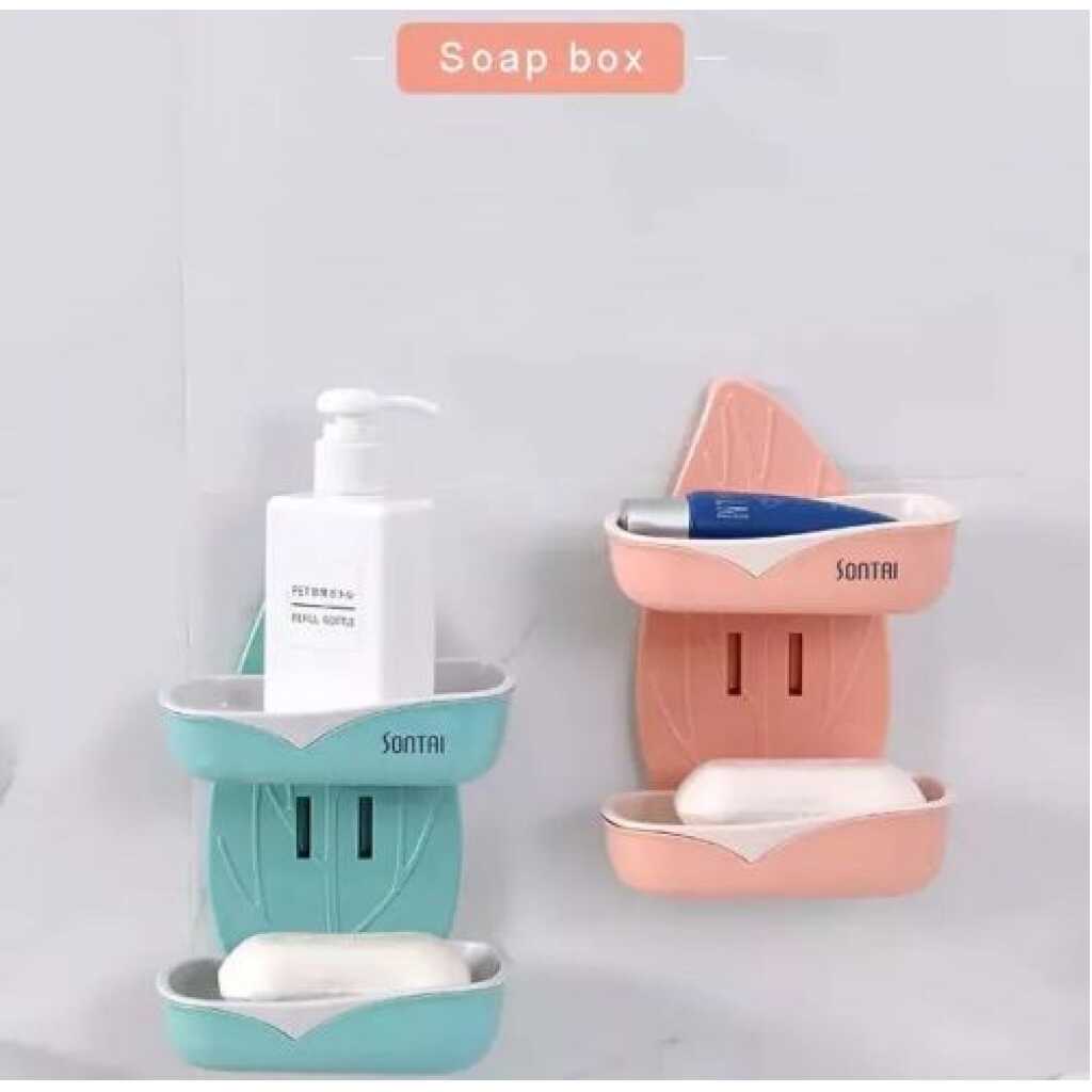 Double Layer Wall Mounted Soap Dish Box For Kitchen & Bathroom - Multi-colour
