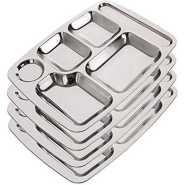 Stainless Steel Rectangle 6-In-1 Component Dinner Plate Tray For Lunch – Silver Charger & Service Plates TilyExpress
