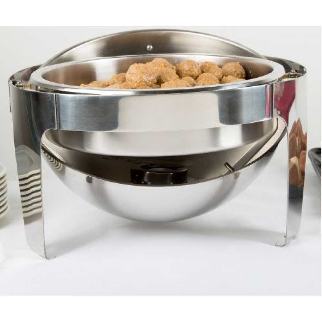 6.5L Stainless Steel Round Chafing Dish Roll Top Food Buffet Warmer - Silver