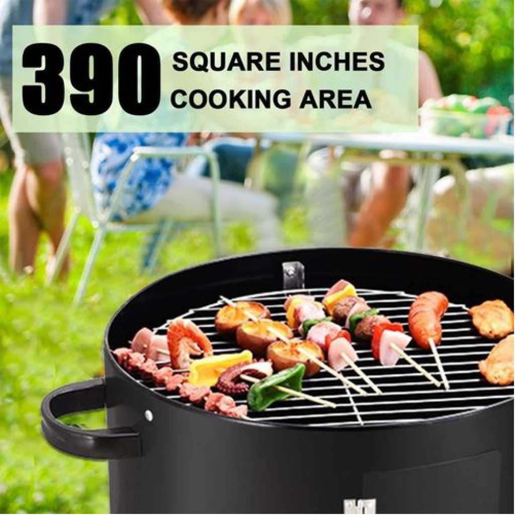 3-In-1 Charcoal Grill BBQ Smoker Barbecue Stove Oven With Thermometer,3 Grates And 2 Doors- Black