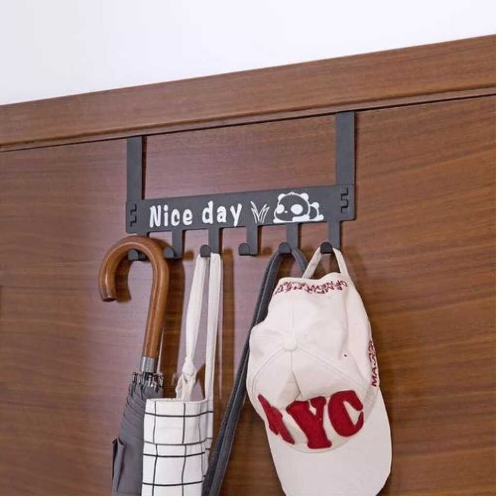 6 Hooks Nice Day Metal Hooks Over Door Bags Clothes Hanger Rack- Black.