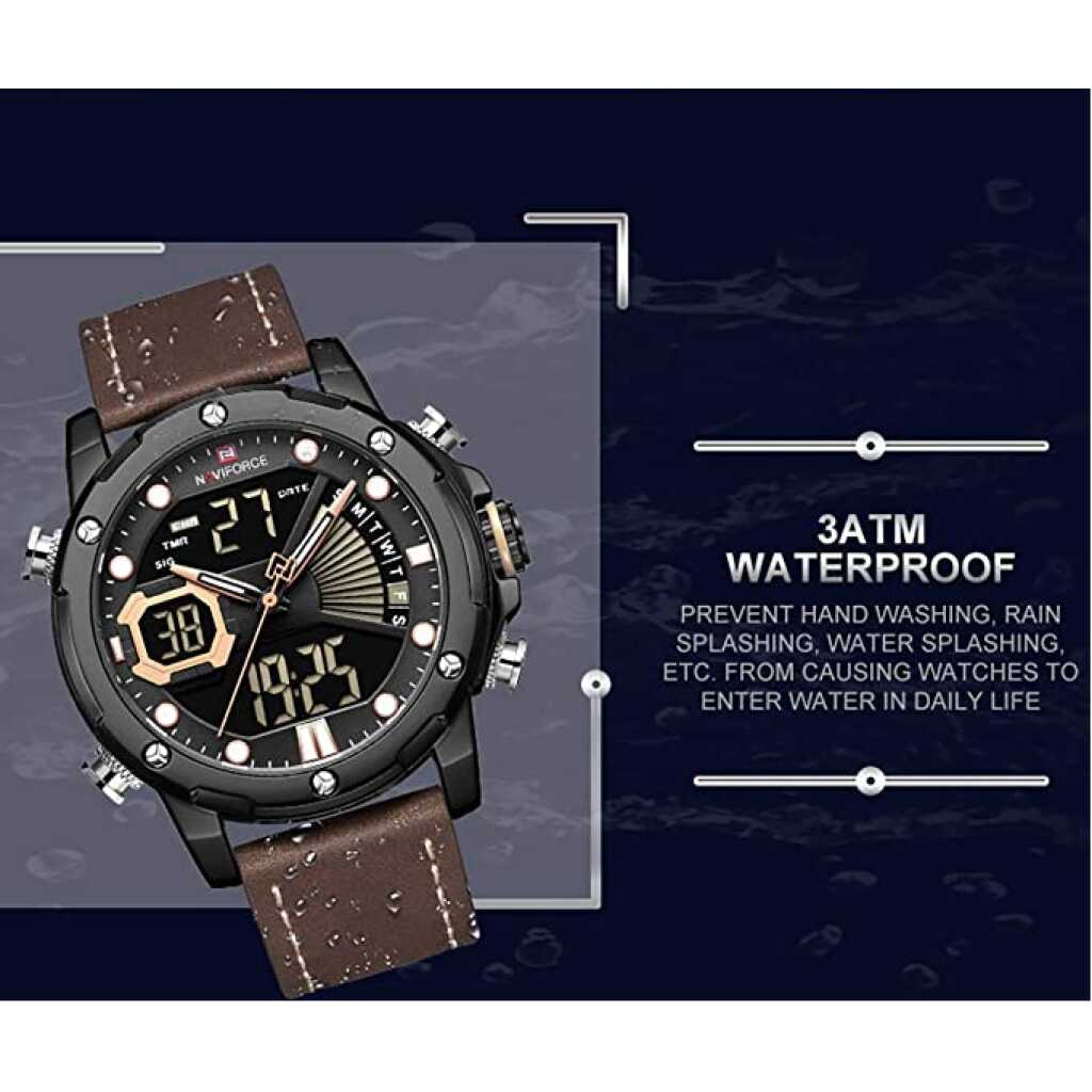 NAVIFORCE 9172 Mens Watch - Business Fashion Luxury - Digital Quartz Dual Time Display - Casual Japanese Quartz Watches